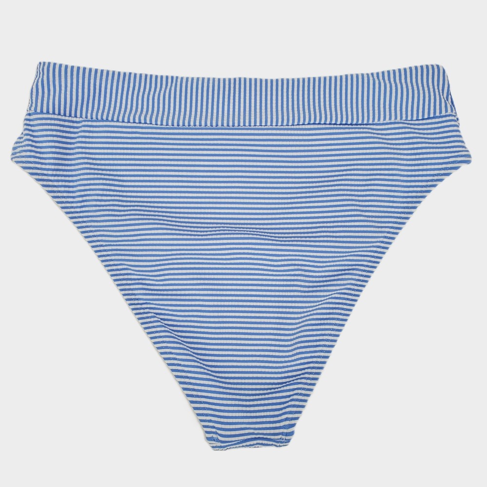 Cupshe Ribbed High Waist Bikini Bottom Large Blue White‎ Striped Lined Stretch - Picture 7 of 10